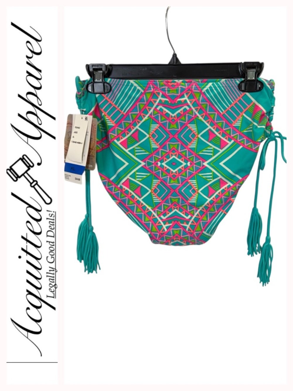 Coco Rave Bright Geometric Jade Bikini Bottom with Pink & Lime Accents XL